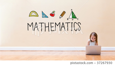 Mathematics text with little girl using a laptop Mathematics text with little girl using a laptop 37267930