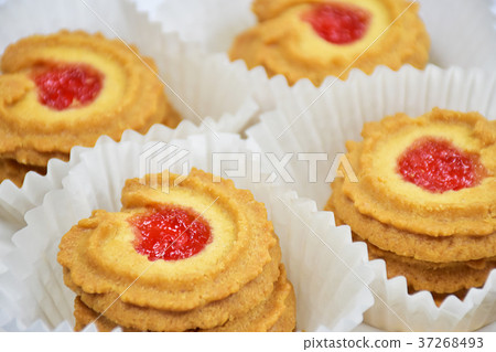 butter cookies with strawberry jam topping butter cookies with strawberry jam topping 37268493