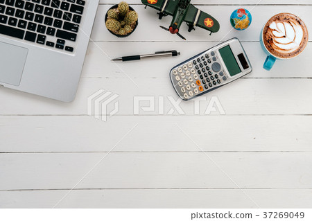 Office desk table with alot of things 37269049