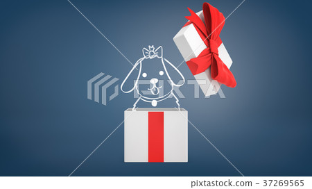 3d rendering of a white gift box with a red ribbon 37269565