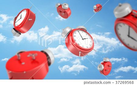 3d rendering of a many red round retro alarm 37269568