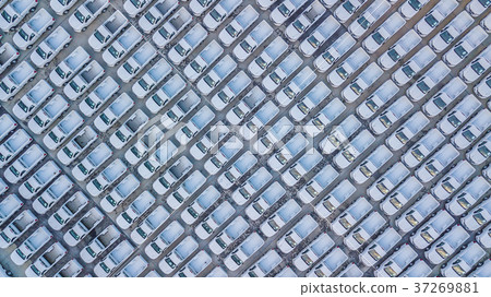 Aerial view new cars lined up in the port 37269881