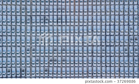 Aerial view new cars lined up in the port 37269886