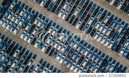 Aerial view new cars lined up in the port 37269891