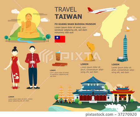 Traveling to Taiwan by landmarks map illustration 37270920