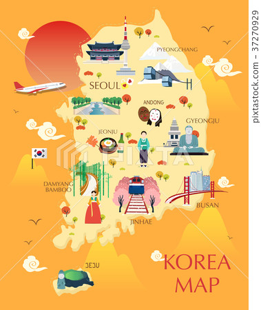 Traveling to korea by landmrks icon map 37270929