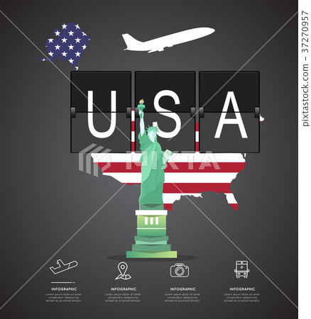 Traveling to USA with statue of liberty and map 37270957