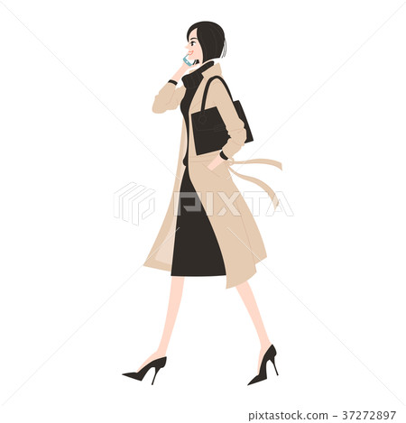 走的女商人的例證，當打電話時。 37272897