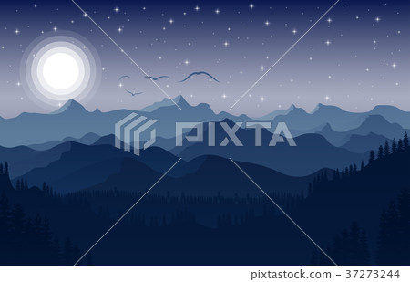Night Mountains landscape with stars on the sky 37273244