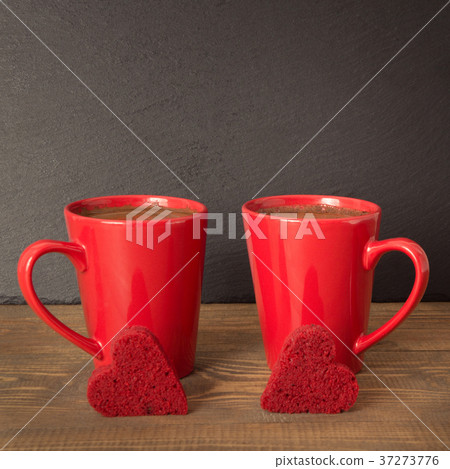 Valentines day composition with red coffee cups. Valentines day composition with red coffee cups. 37273776