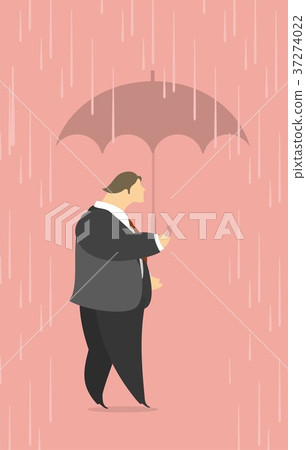 Stylized man under an umbrella in the rain 37274022