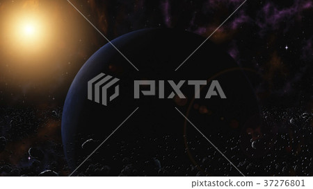 Blue planet with ring system of ice particles Blue planet with ring system of ice particles 37276801