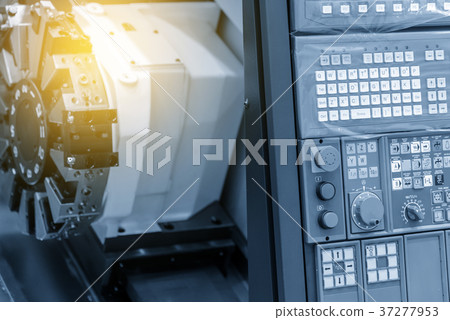Close up of the CNC lathe panel Close up of the CNC lathe panel 37277953