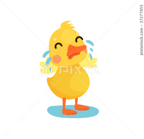 Cute little yellow duck chick character crying Cute little yellow duck chick character crying 37277955