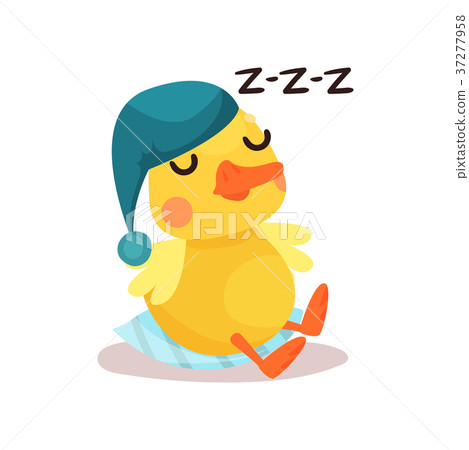 Cute little yellow duck chick character in a blue Cute little yellow duck chick character in a blue 37277958