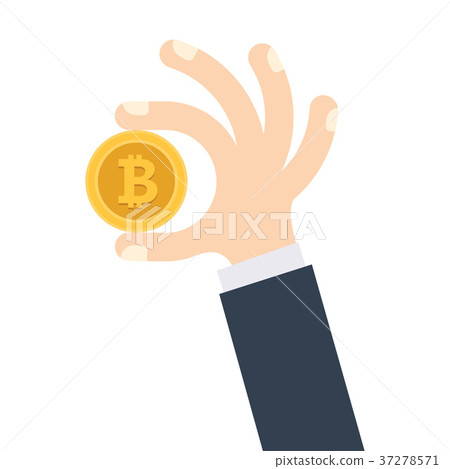 hand is holding golden bitcoin coin. 37278571