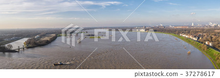 Aerial view of the river Rhine in full spate by 37278617