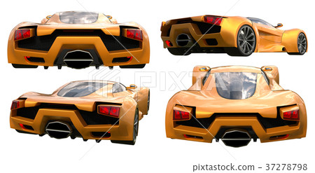 Set conceptual orange racing cars. 3d illustration - Stock Illustration ...