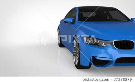 Blue shiny sports car in the coupe. 3d rendering. 37278879