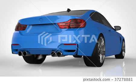 Blue shiny sports car in the coupe. 3d rendering. 37278881