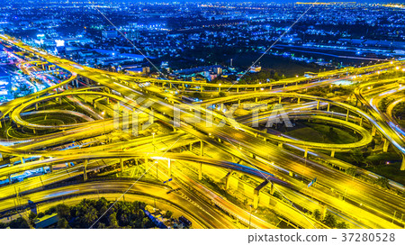 Bangkok Expressway, Top view over the highway Bangkok Expressway, Top view over the highway 37280528
