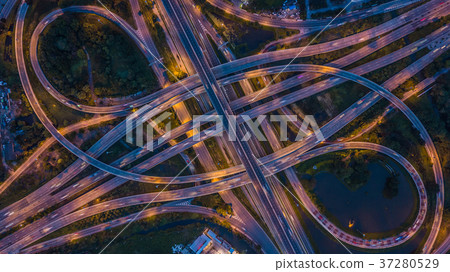 Bangkok Expressway, Top view over the highway Bangkok Expressway, Top view over the highway 37280529