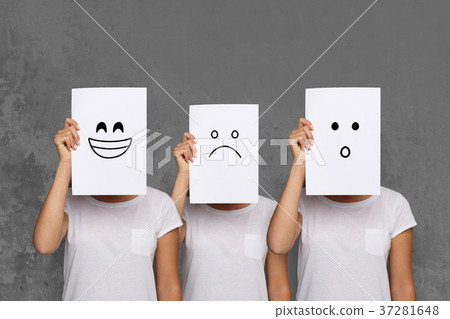 Girl covering face with white boards. Set of Girl covering face with white boards. Set of 37281648