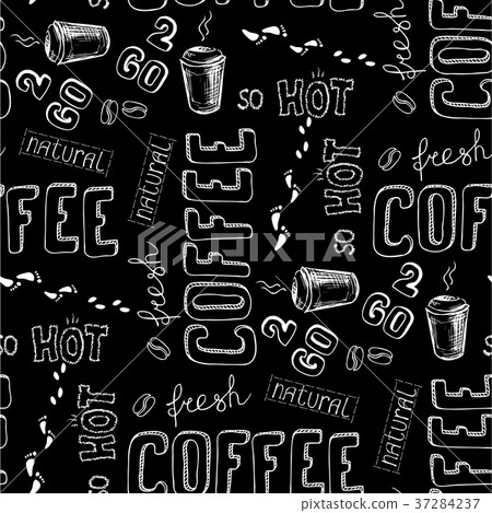 seamless doodle coffee pattern on black - Stock Illustration [37284237 ...