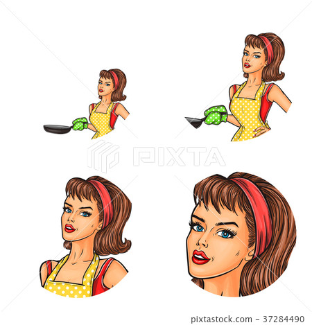 Vector set of female avatars in pop art style Vector set of female avatars in pop art style 37284490