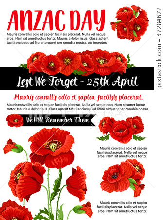 Anzac Day Lest We Forget red poppy vector poster Anzac Day Lest We Forget red poppy vector poster 37284672