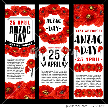 Anzac Day 25 April red poppy vector banners 37284795