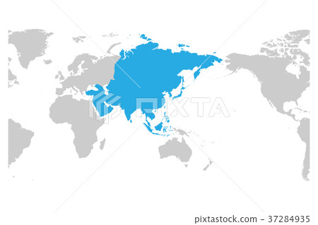 Asia continent blue marked in grey silhouette of 37284935