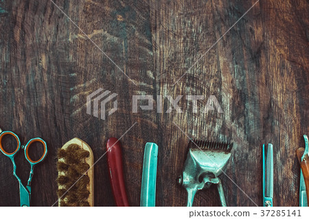 Tools for cutting beard. barbershop top view 37285141