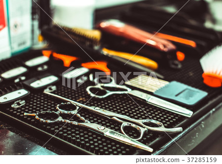 Tools for cutting beard barbershop top view 37285159