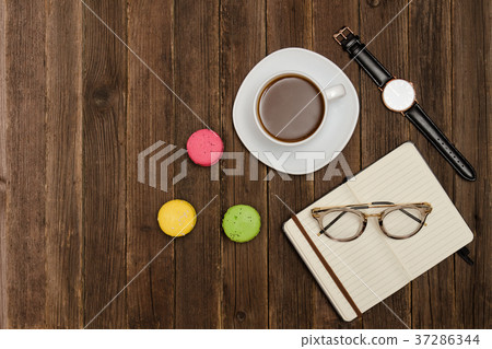 Coffee mug, macarons, watch, notebook Coffee mug, macarons, watch, notebook 37286344