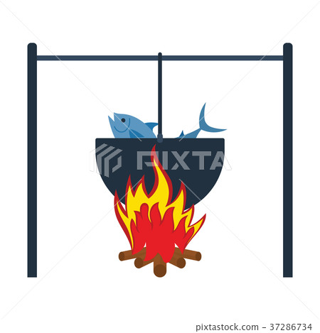 Icon of fire and fishing pot Icon of fire and fishing pot 37286734