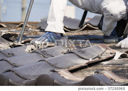 Roof construction Re-roofing tiles Remove old tiles with burles 37288968