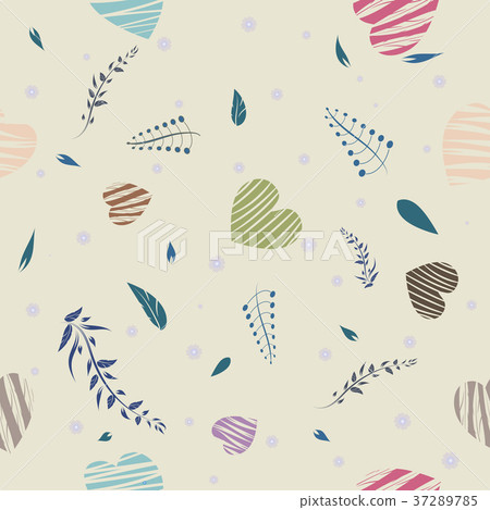 Seamless pattern with hearts, leave and flowers. Seamless pattern with hearts, leave and flowers. 37289785
