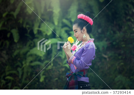 Laos the beautiful woman wearing Laos traditional Laos the beautiful woman wearing Laos traditional 37293414