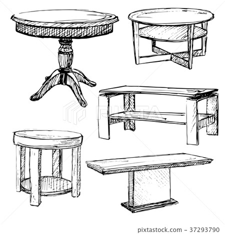 Sketch set isolated furniture. Different  tables. 37293790