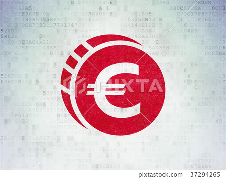 Money concept: Euro Coin on Digital Data Paper Money concept: Euro Coin on Digital Data Paper 37294265