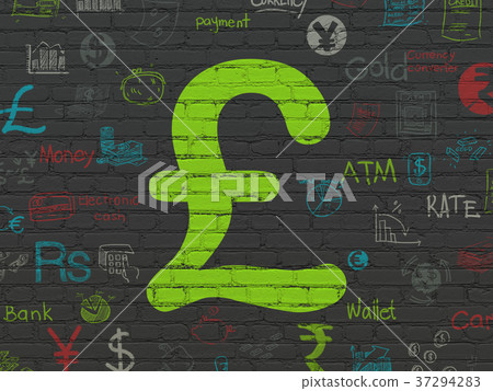 Currency concept: Pound on wall background Currency concept: Pound on wall background 37294283