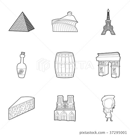 French things icons set, outline style French things icons set, outline style 37295001
