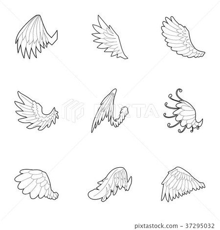 Wings of angel icons set, outline style 37295032