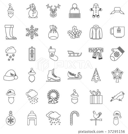 Snow icons set, outline style Snow icons set, outline style 37295156