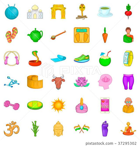 Meditation icons set, cartoon style 37295302