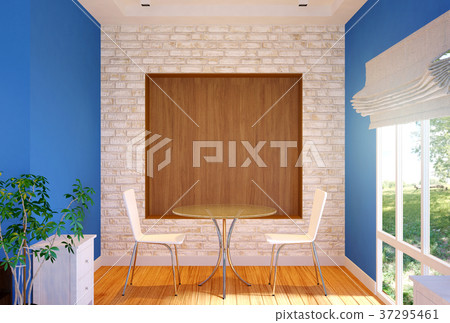 Interior of private dining area with mock up wall Interior of private dining area with mock up wall 37295461