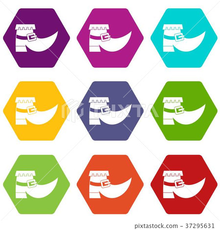 Boot with buckle icon set color hexahedron 37295631