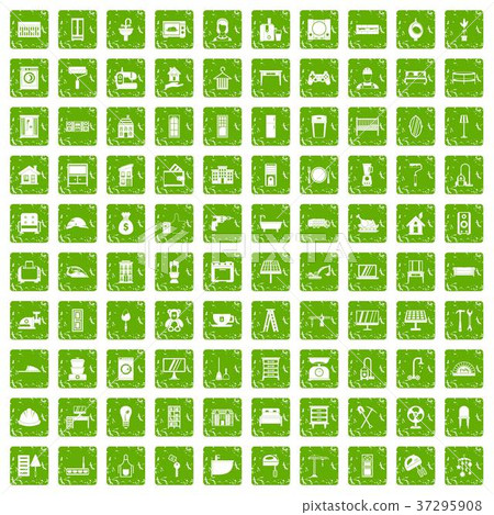 100 comfortable house icons set grunge green 37295908