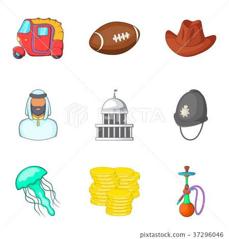 Modern england icons set, cartoon style Modern england icons set, cartoon style 37296046